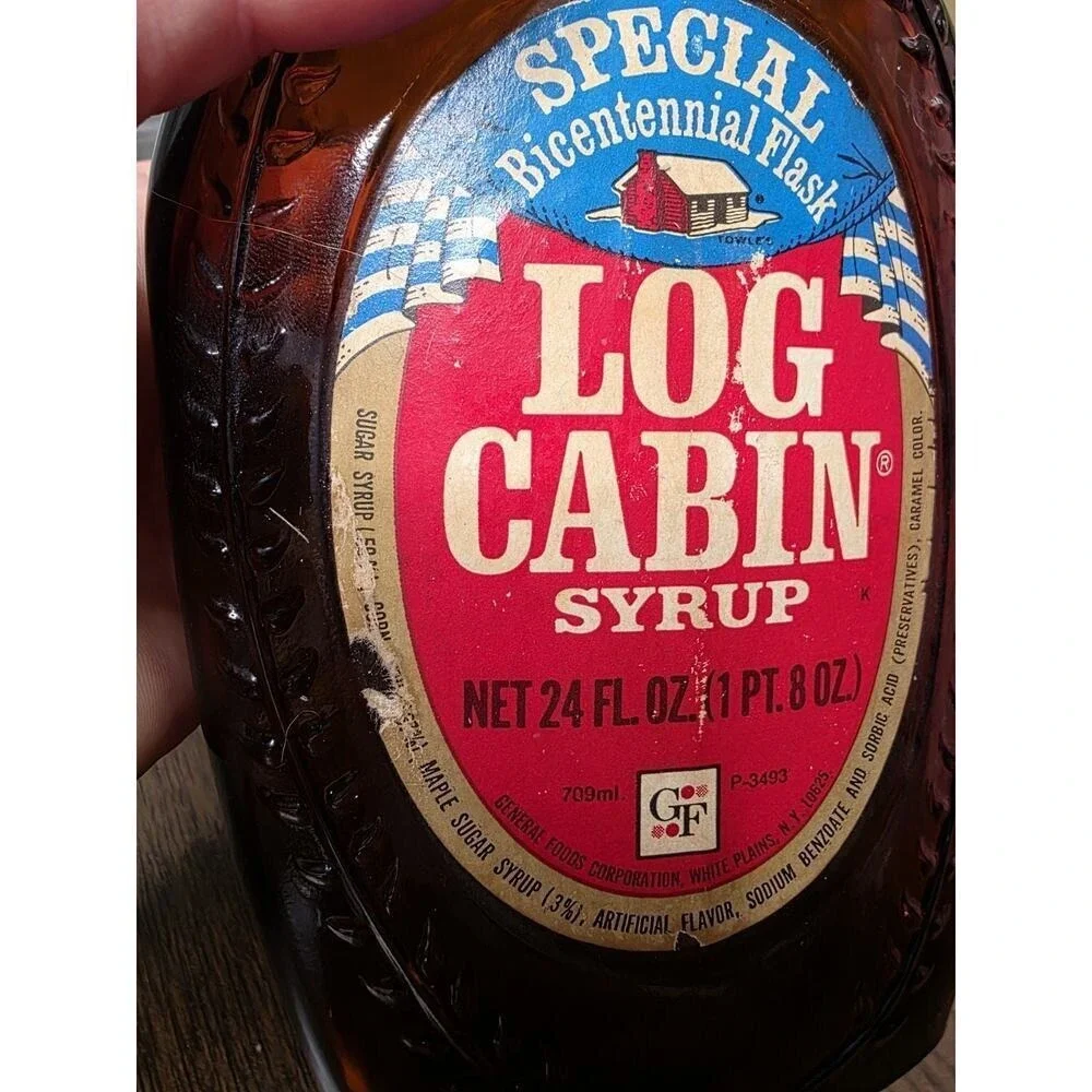 Vintage Log‎ Cabin Syrup Special Bicentennial Flask 1776-1976 Glass Bottle Empty